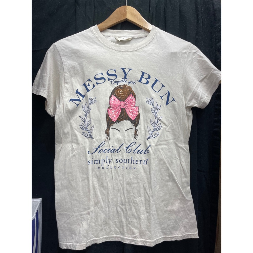 Simply Southern Messy Bun Social Club Coquette Girl Graphic Tee Cream Small